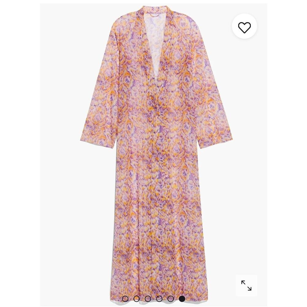 Long Kimono Duster Cover Up Purple Orange Abstract Print Lace Up Back‎ - Picture 5 of 5